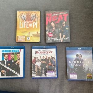 Set of DVDs and blu-rays. All brand new, never been opened.